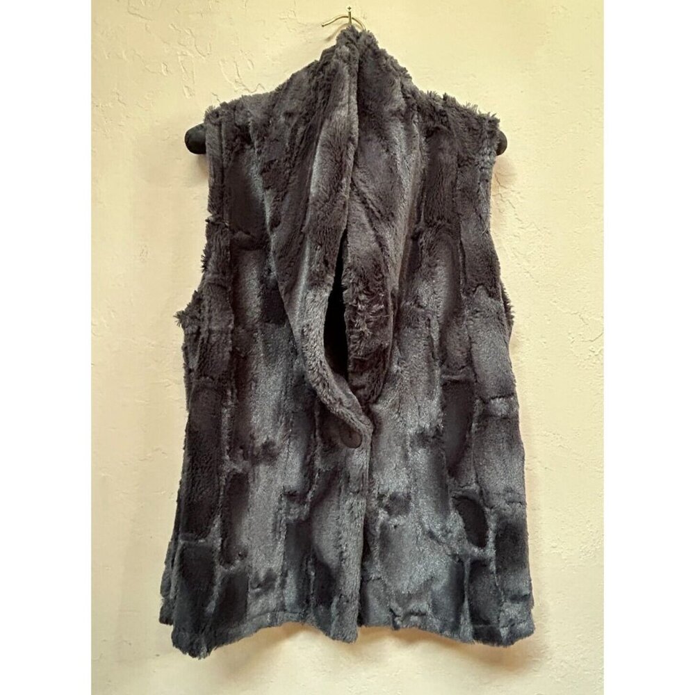Vine Street Womens Large Gray Faux Fur Vest Jacket Shawl Collar Packable Outdoor